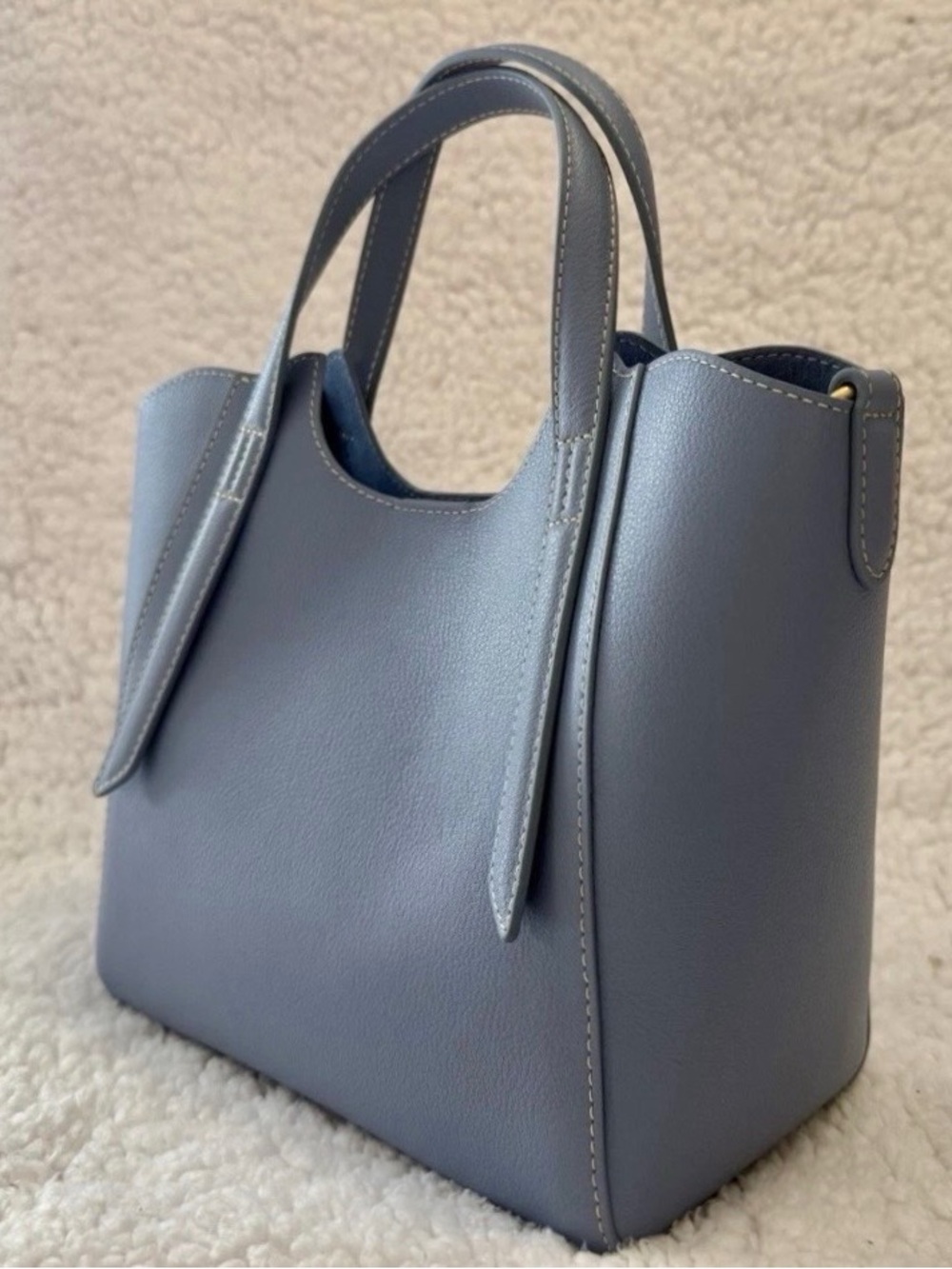 Classic Blue Leather Satchel with Removable Strap - Picture 2 of 6